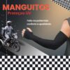 Manguito motoqueiro Proteção solar Anuncio Referente a 1x par de Manguito Adulto Unissex c/ dedo/ entrada para polegar Utilizado por Motociclista, Pescadores, Maratonista, Ciclista, Jogadores de Basquete, etc. -Sensação fresca, fresca e respirável -Proteger contra sol -Proteger os braços -Auxilia na circulação muscular -Ativa a circulação sanguínea -Proporciona firmeza no suporte, evitando vibrações, tendinite. Composição: poliamida
